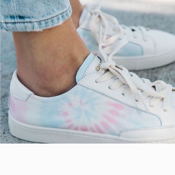 NEW Soludos for Anthropologie "Ibiza" White Tie Dye Leather Sneakers 7M Ret $139 - Picture 2 of 9